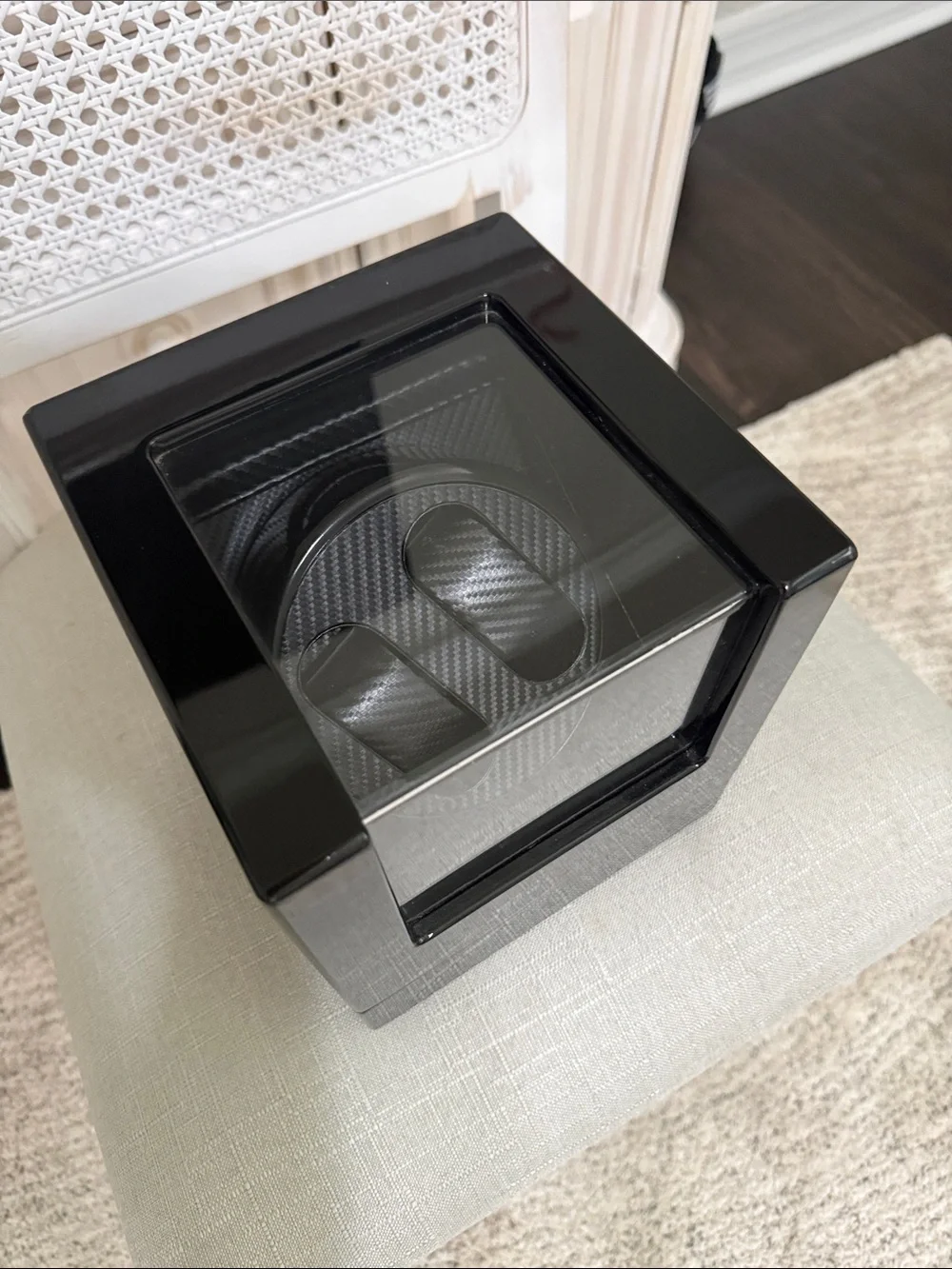 Dual Watch Winder Box in Black with Carbon Fiber Finish